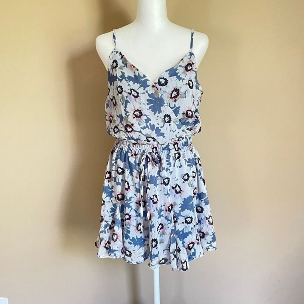 Trixxi Floral Print Romper Size Large Cottagecore Sheer Overlay Elastic Waist